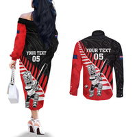 Custom New Zealand Canterbury Cricket Couples Matching Off The Shoulder Long Sleeve Dress and Long Sleeve Button Shirt With Maori Pattern LT05 - Polynesian Pride