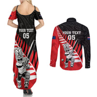 Custom New Zealand Canterbury Cricket Couples Matching Summer Maxi Dress and Long Sleeve Button Shirt With Maori Pattern