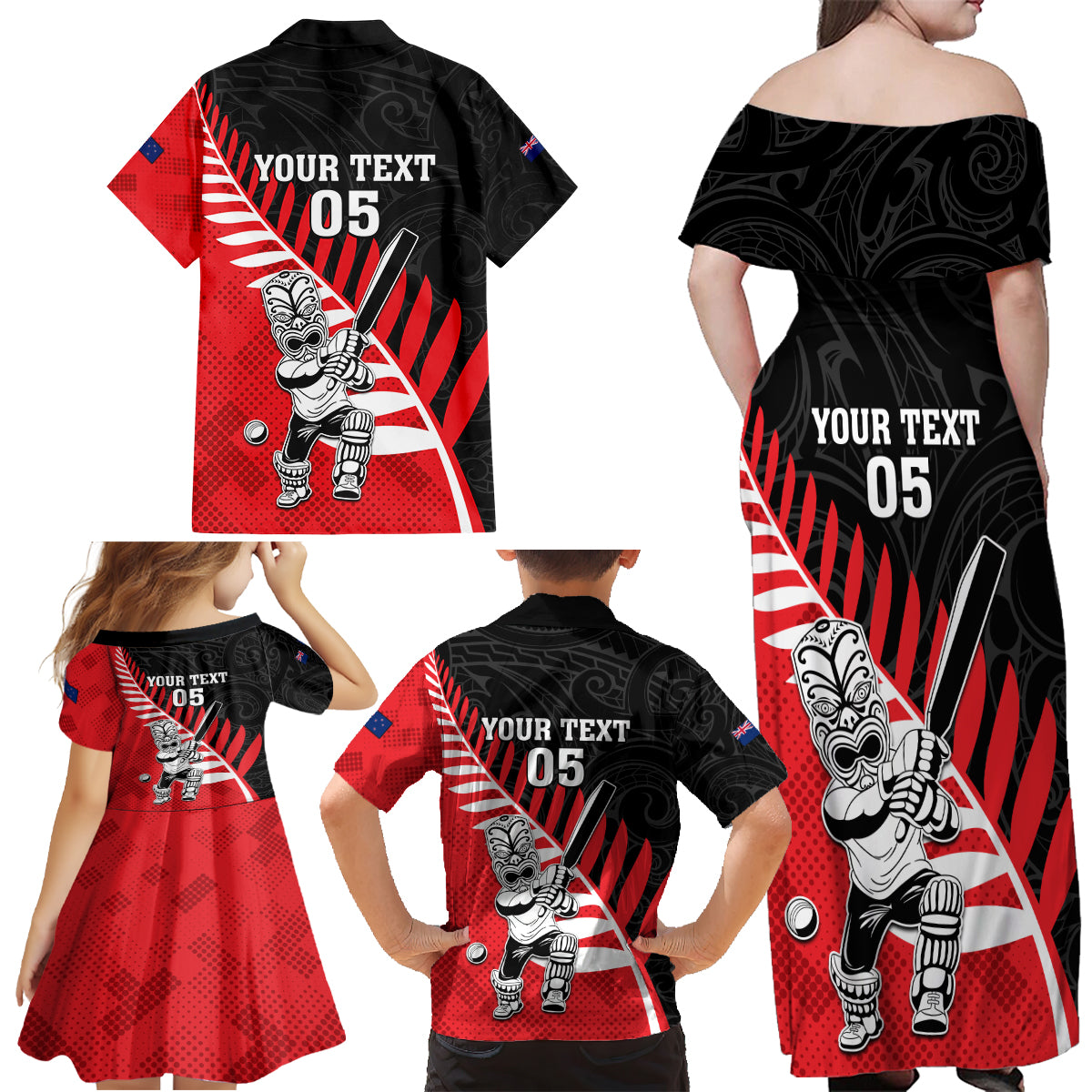 Custom New Zealand Canterbury Cricket Family Matching Off Shoulder Maxi Dress and Hawaiian Shirt With Maori Pattern LT05 - Polynesian Pride