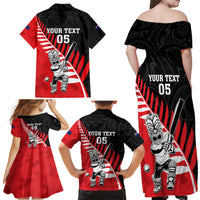 Custom New Zealand Canterbury Cricket Family Matching Off Shoulder Maxi Dress and Hawaiian Shirt With Maori Pattern LT05 - Polynesian Pride