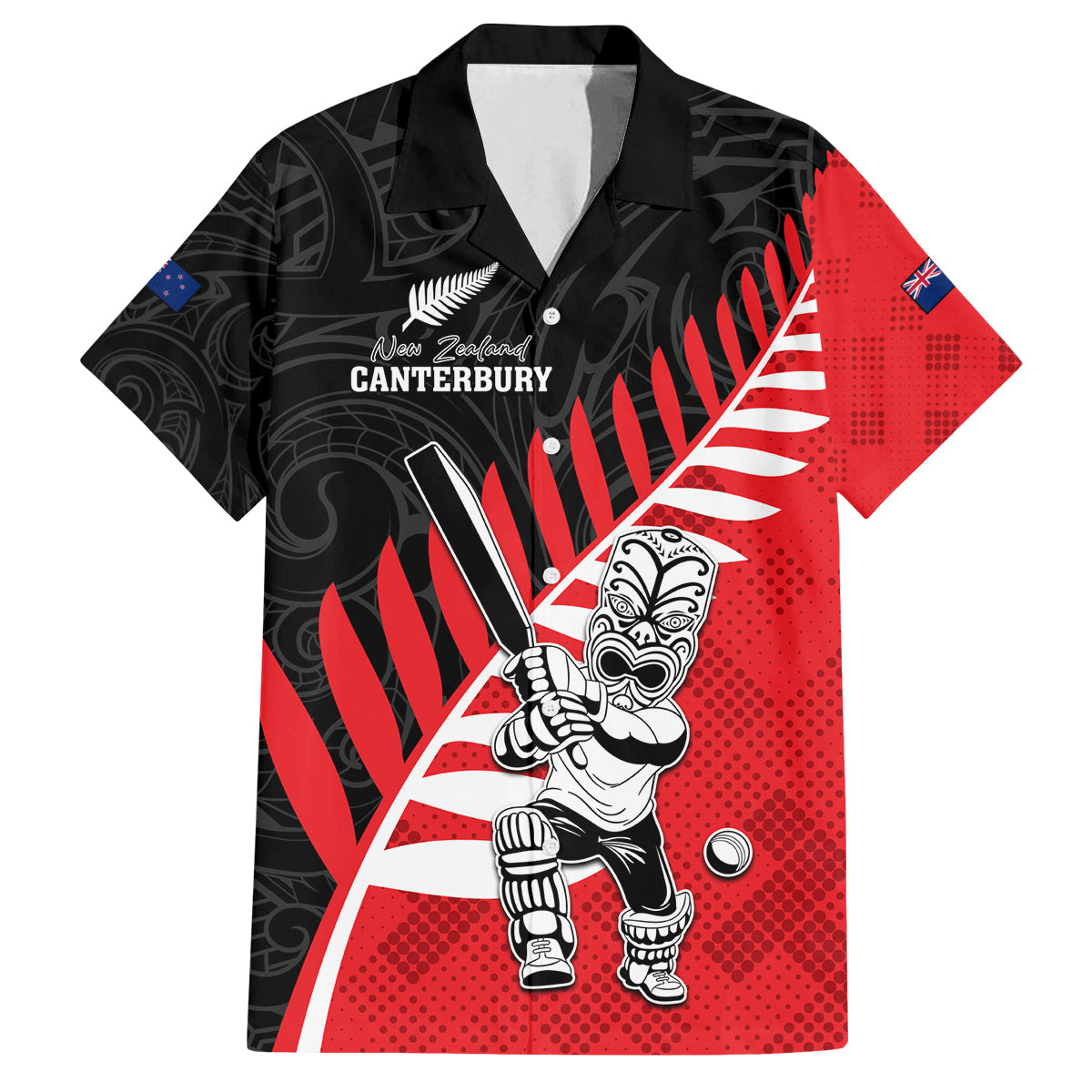 Custom New Zealand Canterbury Cricket Family Matching Off Shoulder Short Dress and Hawaiian Shirt With Maori Pattern LT05 Dad's Shirt - Short Sleeve Red - Polynesian Pride