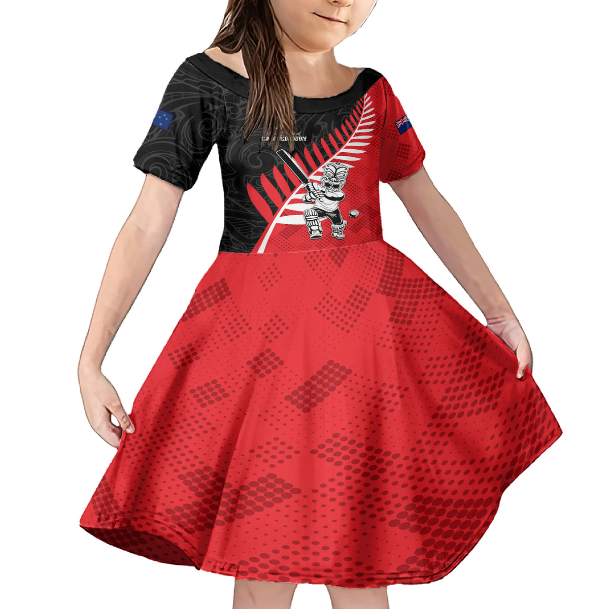 Custom New Zealand Canterbury Cricket Family Matching Short Sleeve Bodycon Dress and Hawaiian Shirt With Maori Pattern LT05 Daughter's Dress Red - Polynesian Pride