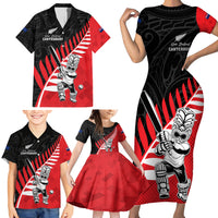Custom New Zealand Canterbury Cricket Family Matching Short Sleeve Bodycon Dress and Hawaiian Shirt With Maori Pattern LT05 - Polynesian Pride