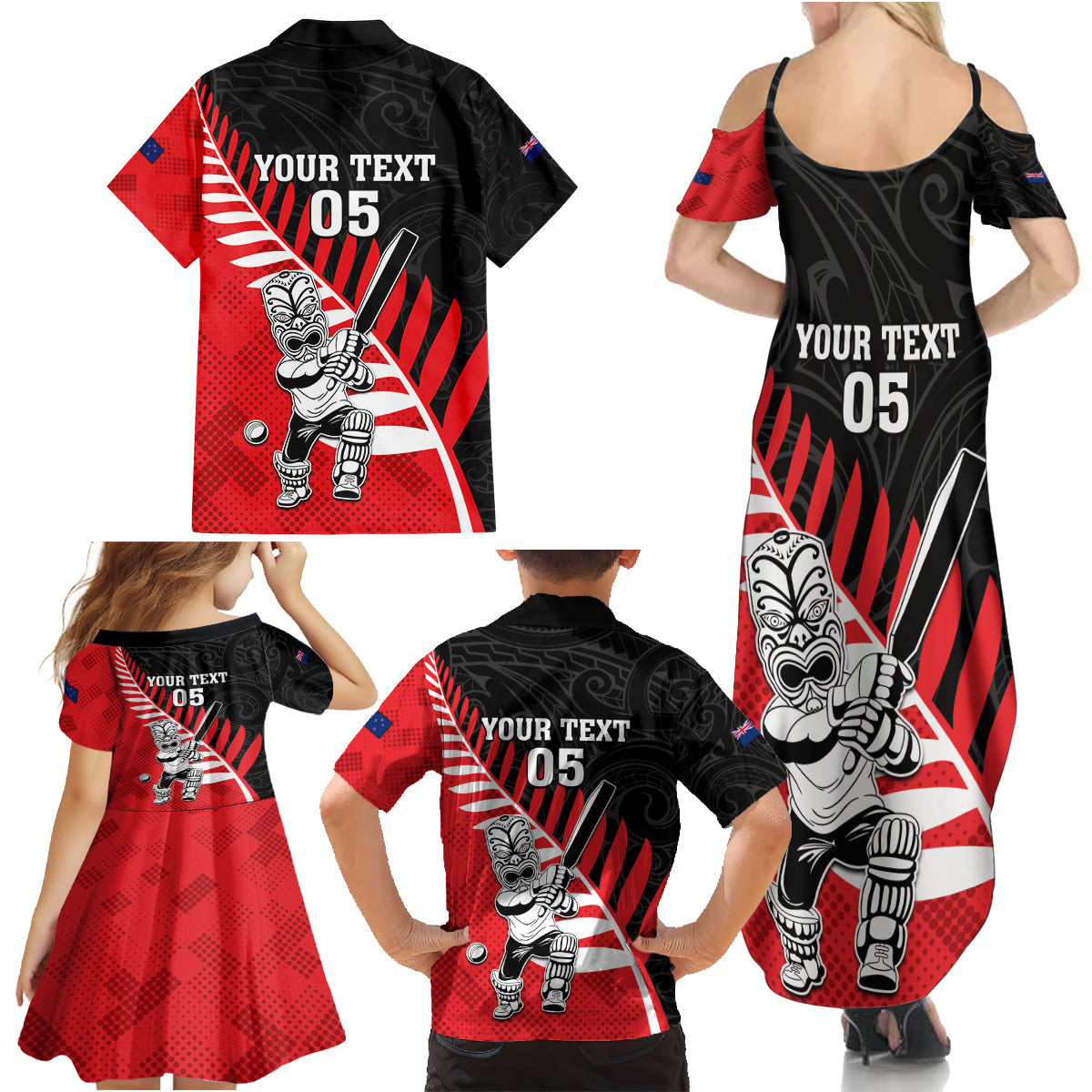 Custom New Zealand Canterbury Cricket Family Matching Summer Maxi Dress and Hawaiian Shirt With Maori Pattern LT05 - Polynesian Pride