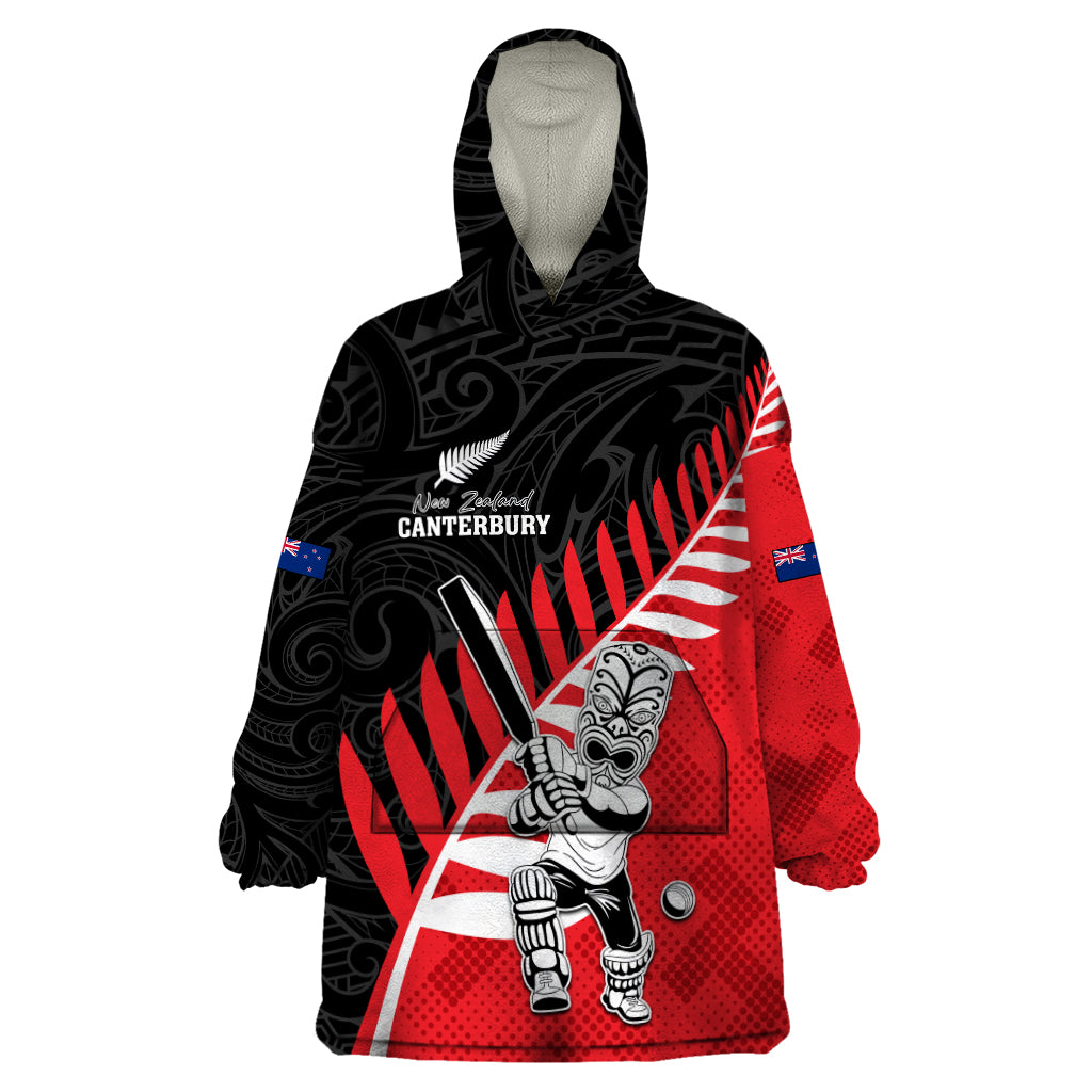 Custom New Zealand Canterbury Cricket Wearable Blanket Hoodie With Maori Pattern LT05 One Size Red - Polynesian Pride