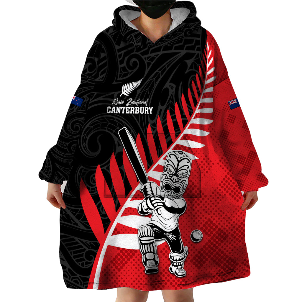 Custom New Zealand Canterbury Cricket Wearable Blanket Hoodie With Maori Pattern LT05 - Polynesian Pride