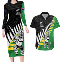 Custom New Zealand Central Districts Cricket Couples Matching Long Sleeve Bodycon Dress and Hawaiian Shirt With Maori Pattern LT05 Green - Polynesian Pride