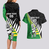 Custom New Zealand Central Districts Cricket Couples Matching Long Sleeve Bodycon Dress and Hawaiian Shirt With Maori Pattern LT05 - Polynesian Pride
