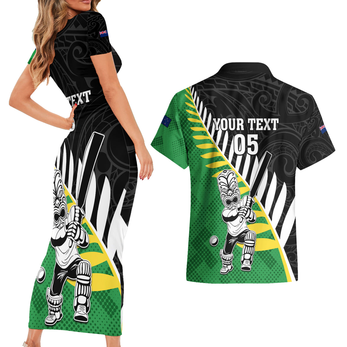 Custom New Zealand Central Districts Cricket Couples Matching Short Sleeve Bodycon Dress and Hawaiian Shirt With Maori Pattern LT05 - Polynesian Pride