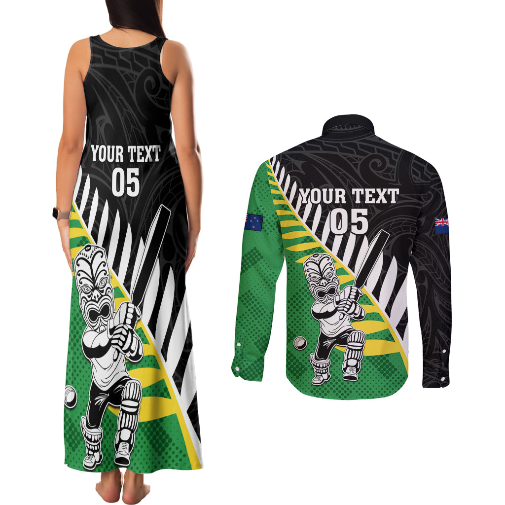 Custom New Zealand Central Districts Cricket Couples Matching Tank Maxi Dress and Long Sleeve Button Shirt With Maori Pattern