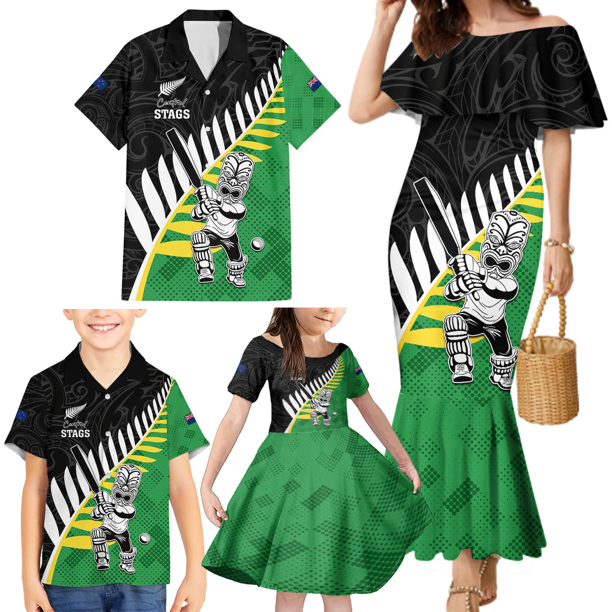 Custom New Zealand Central Districts Cricket Family Matching Mermaid Dress and Hawaiian Shirt With Maori Pattern LT05 - Polynesian Pride