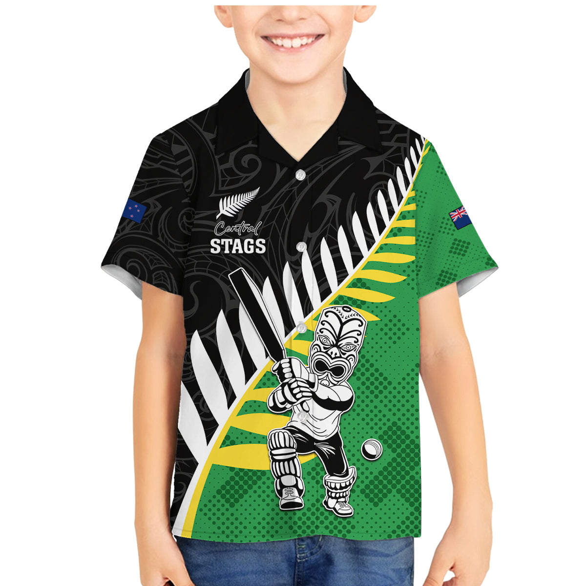 Custom New Zealand Central Districts Cricket Family Matching Mermaid Dress and Hawaiian Shirt With Maori Pattern LT05 Son's Shirt Green - Polynesian Pride