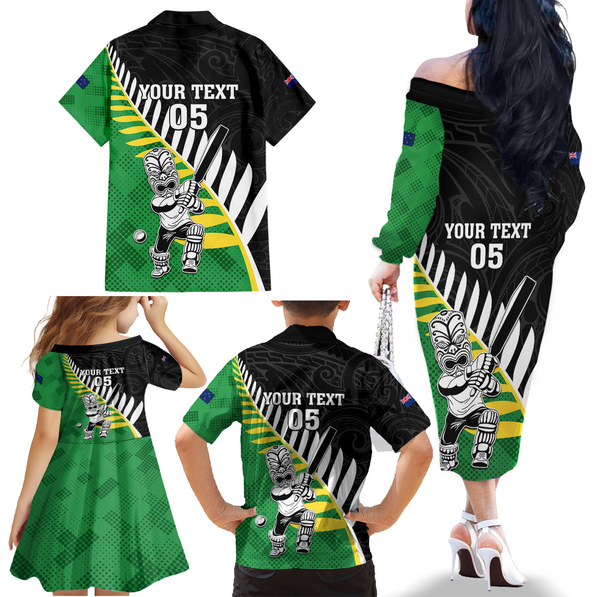 Custom New Zealand Central Districts Cricket Family Matching Off The Shoulder Long Sleeve Dress and Hawaiian Shirt With Maori Pattern LT05 - Polynesian Pride