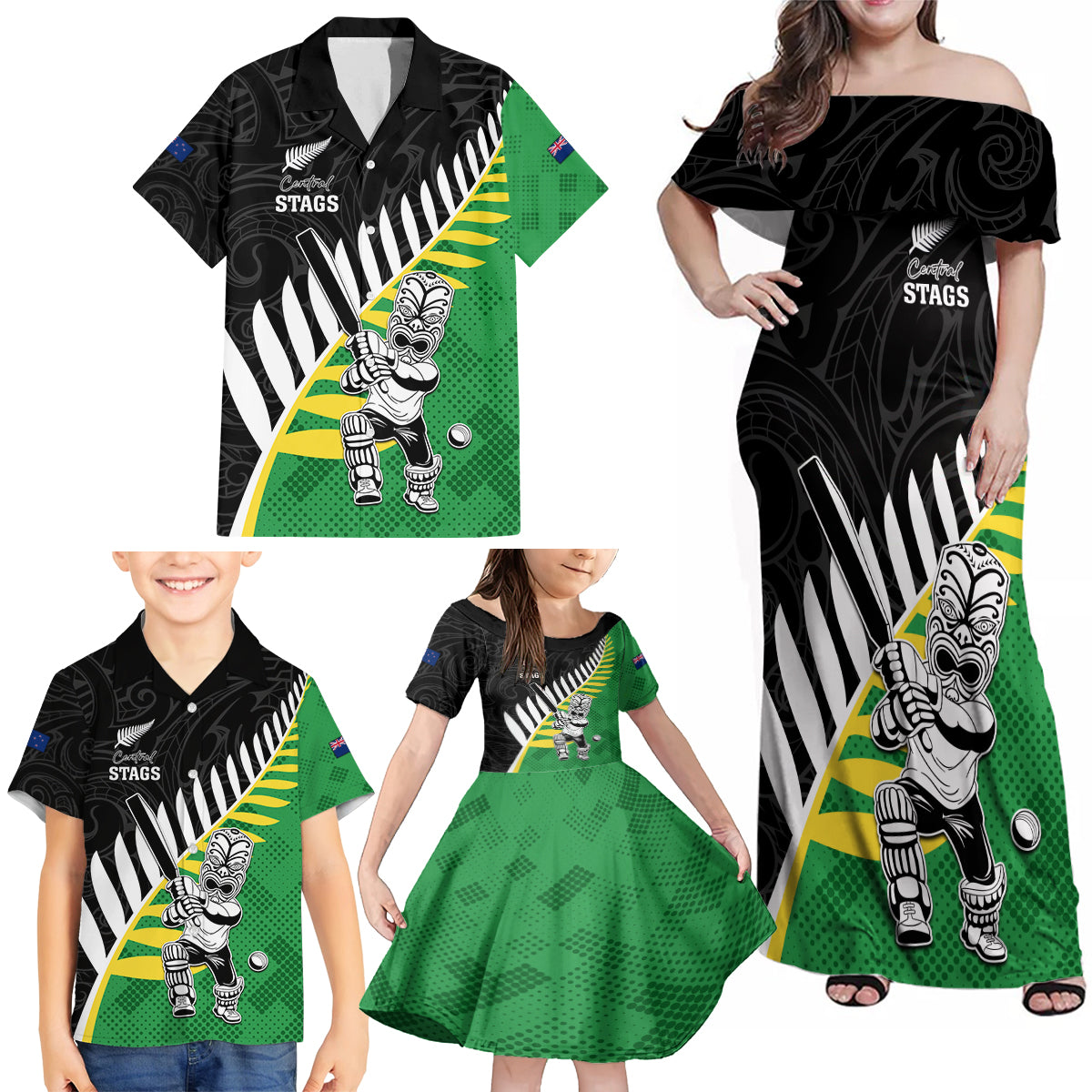 Custom New Zealand Central Districts Cricket Family Matching Off Shoulder Maxi Dress and Hawaiian Shirt With Maori Pattern LT05 - Polynesian Pride