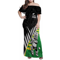 Custom New Zealand Central Districts Cricket Family Matching Off Shoulder Maxi Dress and Hawaiian Shirt With Maori Pattern LT05 Mom's Dress Green - Polynesian Pride