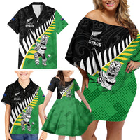 Custom New Zealand Central Districts Cricket Family Matching Off Shoulder Short Dress and Hawaiian Shirt With Maori Pattern LT05 - Polynesian Pride