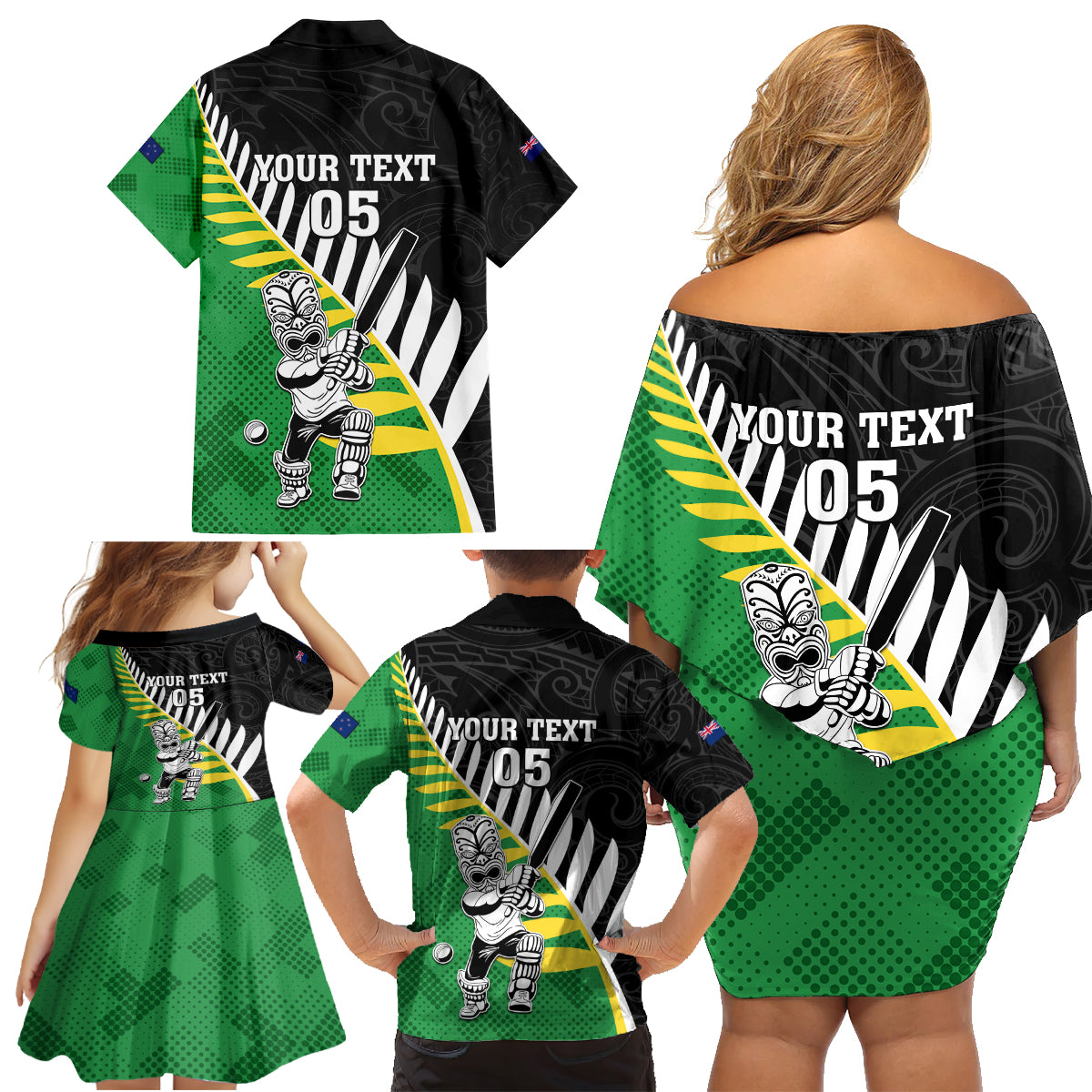 Custom New Zealand Central Districts Cricket Family Matching Off Shoulder Short Dress and Hawaiian Shirt With Maori Pattern LT05 - Polynesian Pride