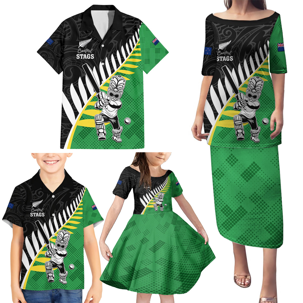 Custom New Zealand Central Districts Cricket Family Matching Puletasi and Hawaiian Shirt With Maori Pattern LT05 - Polynesian Pride