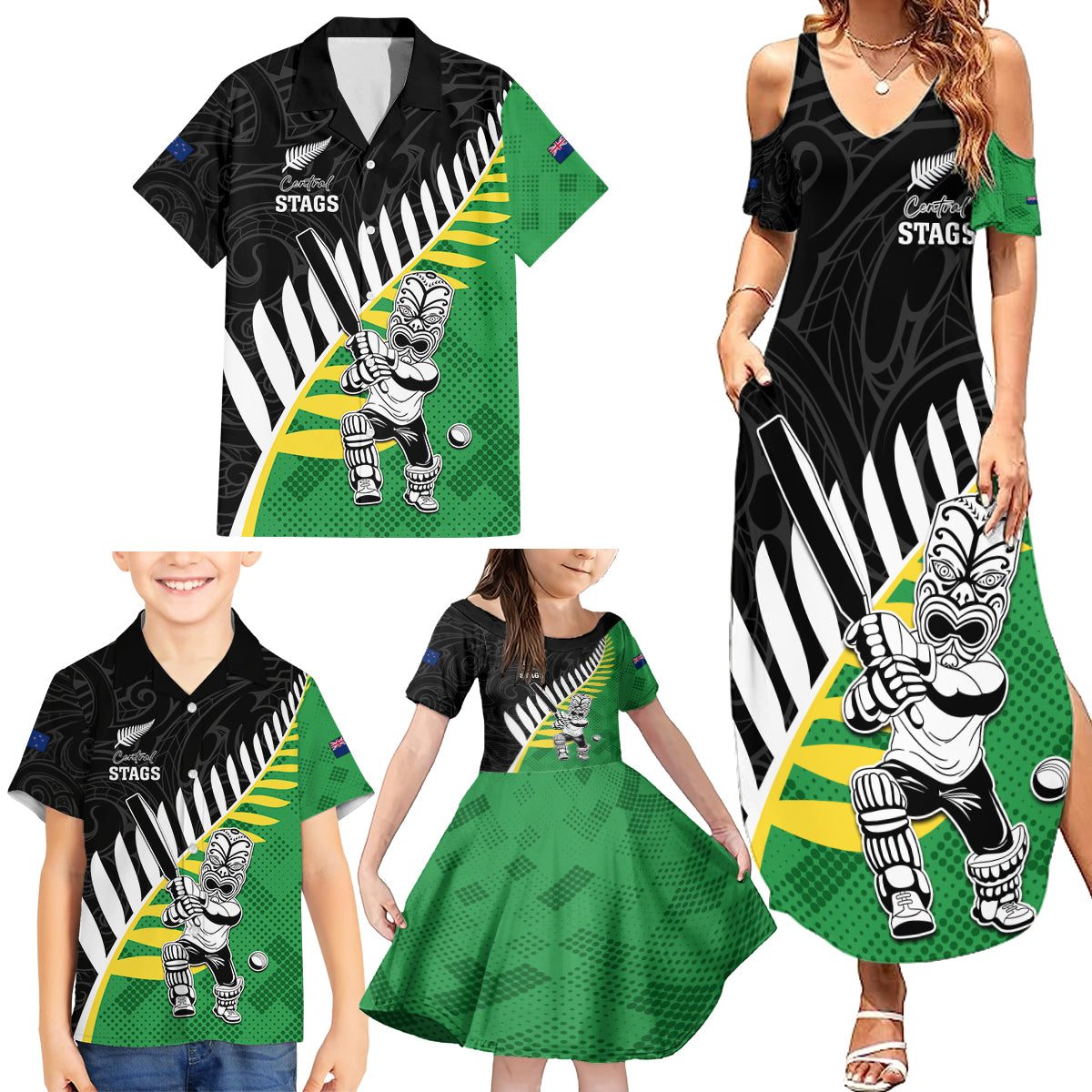 Custom New Zealand Central Districts Cricket Family Matching Summer Maxi Dress and Hawaiian Shirt With Maori Pattern LT05 - Polynesian Pride