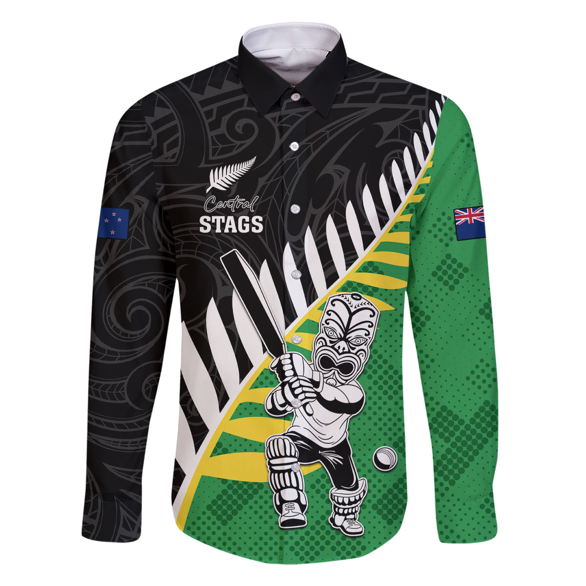 Custom New Zealand Central Districts Cricket Family Matching Tank Maxi Dress and Hawaiian Shirt With Maori Pattern LT05 Dad's Shirt - Long Sleeve Green - Polynesian Pride