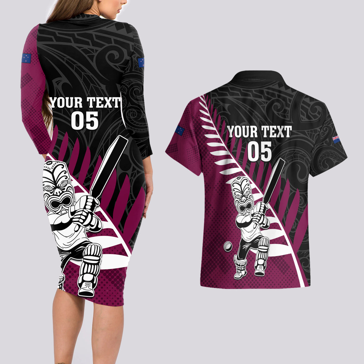 Custom New Zealand Northern Districts Cricket Couples Matching Long Sleeve Bodycon Dress and Hawaiian Shirt With Maori Pattern LT05 - Polynesian Pride