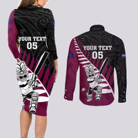 Custom New Zealand Northern Districts Cricket Couples Matching Long Sleeve Bodycon Dress and Long Sleeve Button Shirt With Maori Pattern LT05 - Polynesian Pride