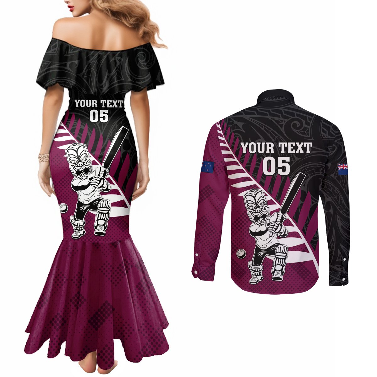 Custom New Zealand Northern Districts Cricket Couples Matching Mermaid Dress and Long Sleeve Button Shirt With Maori Pattern LT05 - Polynesian Pride
