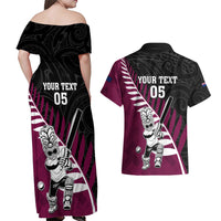 Custom New Zealand Northern Districts Cricket Couples Matching Off Shoulder Maxi Dress and Hawaiian Shirt With Maori Pattern LT05 - Polynesian Pride