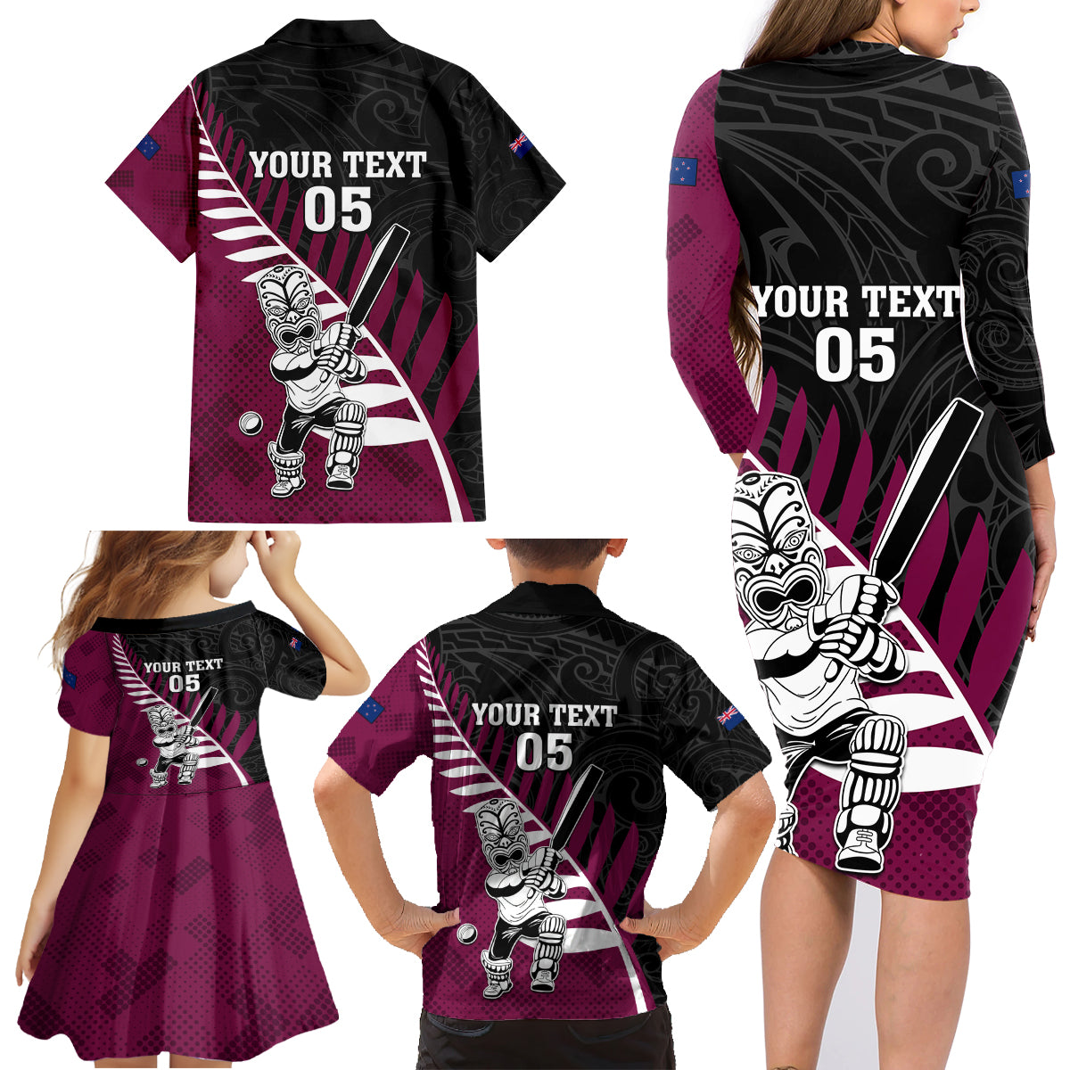 Custom New Zealand Northern Districts Cricket Family Matching Long Sleeve Bodycon Dress and Hawaiian Shirt With Maori Pattern LT05 - Polynesian Pride