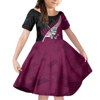 Custom New Zealand Northern Districts Cricket Family Matching Off The Shoulder Long Sleeve Dress and Hawaiian Shirt With Maori Pattern LT05 Daughter's Dress Maroon - Polynesian Pride