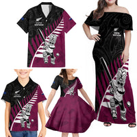 Custom New Zealand Northern Districts Cricket Family Matching Off Shoulder Maxi Dress and Hawaiian Shirt With Maori Pattern LT05 - Polynesian Pride