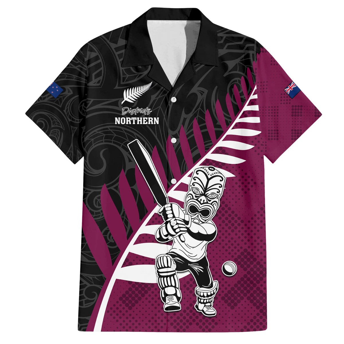 Custom New Zealand Northern Districts Cricket Family Matching Off Shoulder Short Dress and Hawaiian Shirt With Maori Pattern LT05 Dad's Shirt - Short Sleeve Maroon - Polynesian Pride