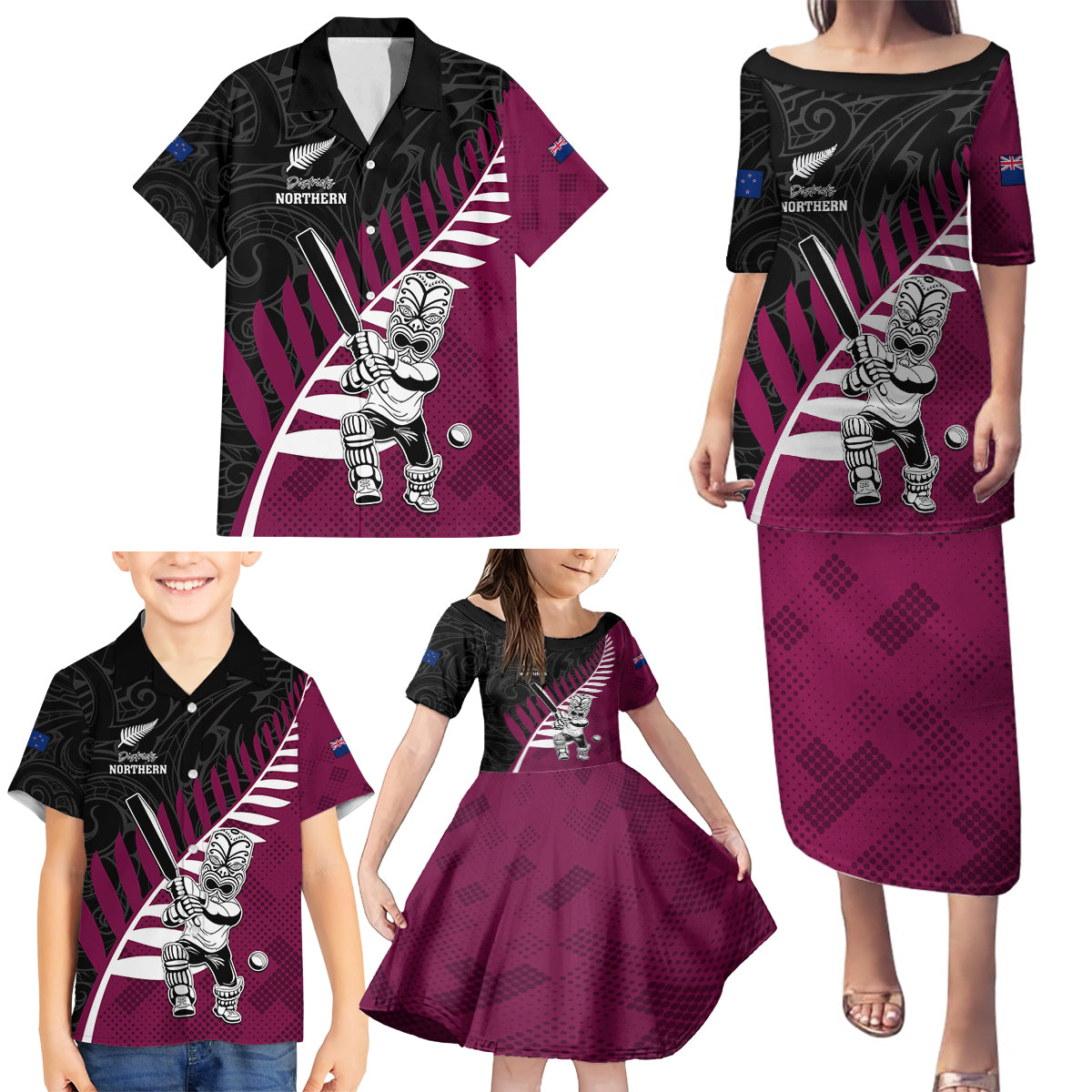 Custom New Zealand Northern Districts Cricket Family Matching Puletasi and Hawaiian Shirt With Maori Pattern LT05 - Polynesian Pride