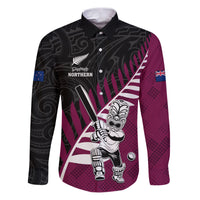 Custom New Zealand Northern Districts Cricket Family Matching Puletasi and Hawaiian Shirt With Maori Pattern LT05 Dad's Shirt - Long Sleeve Maroon - Polynesian Pride