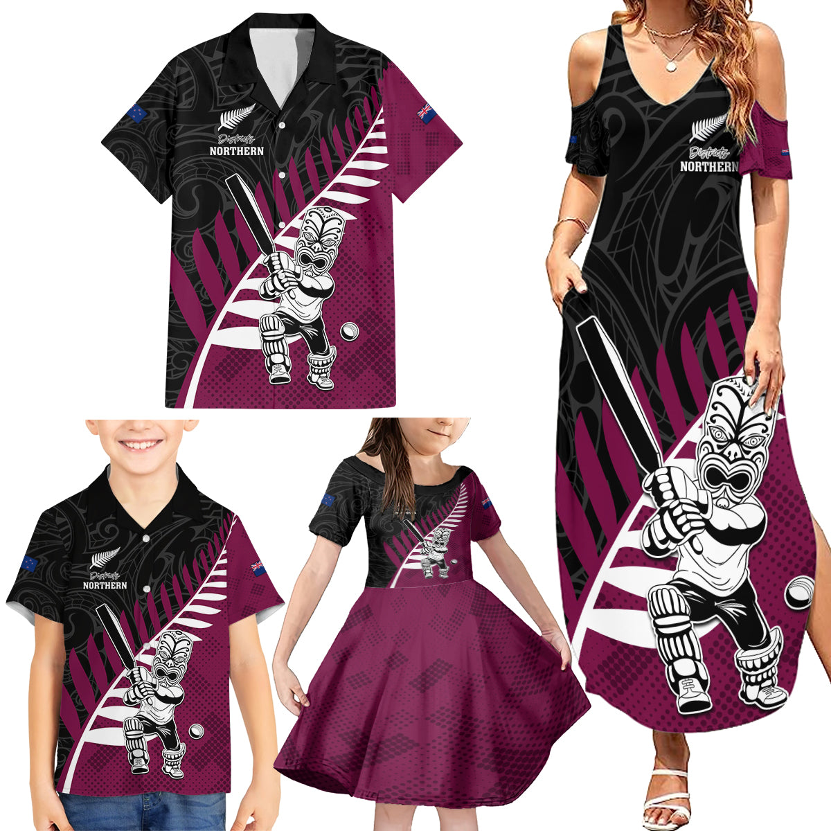 Custom New Zealand Northern Districts Cricket Family Matching Summer Maxi Dress and Hawaiian Shirt With Maori Pattern LT05 - Polynesian Pride