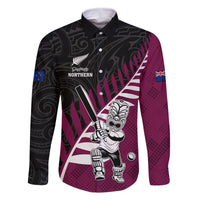 Custom New Zealand Northern Districts Cricket Family Matching Tank Maxi Dress and Hawaiian Shirt With Maori Pattern LT05 Dad's Shirt - Long Sleeve Maroon - Polynesian Pride