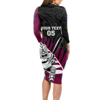Custom New Zealand Northern Districts Cricket Long Sleeve Bodycon Dress With Maori Pattern LT05 - Polynesian Pride