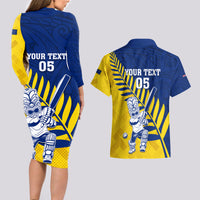 Custom New Zealand Otago Cricket Couples Matching Long Sleeve Bodycon Dress and Hawaiian Shirt With Maori Pattern LT05 - Polynesian Pride