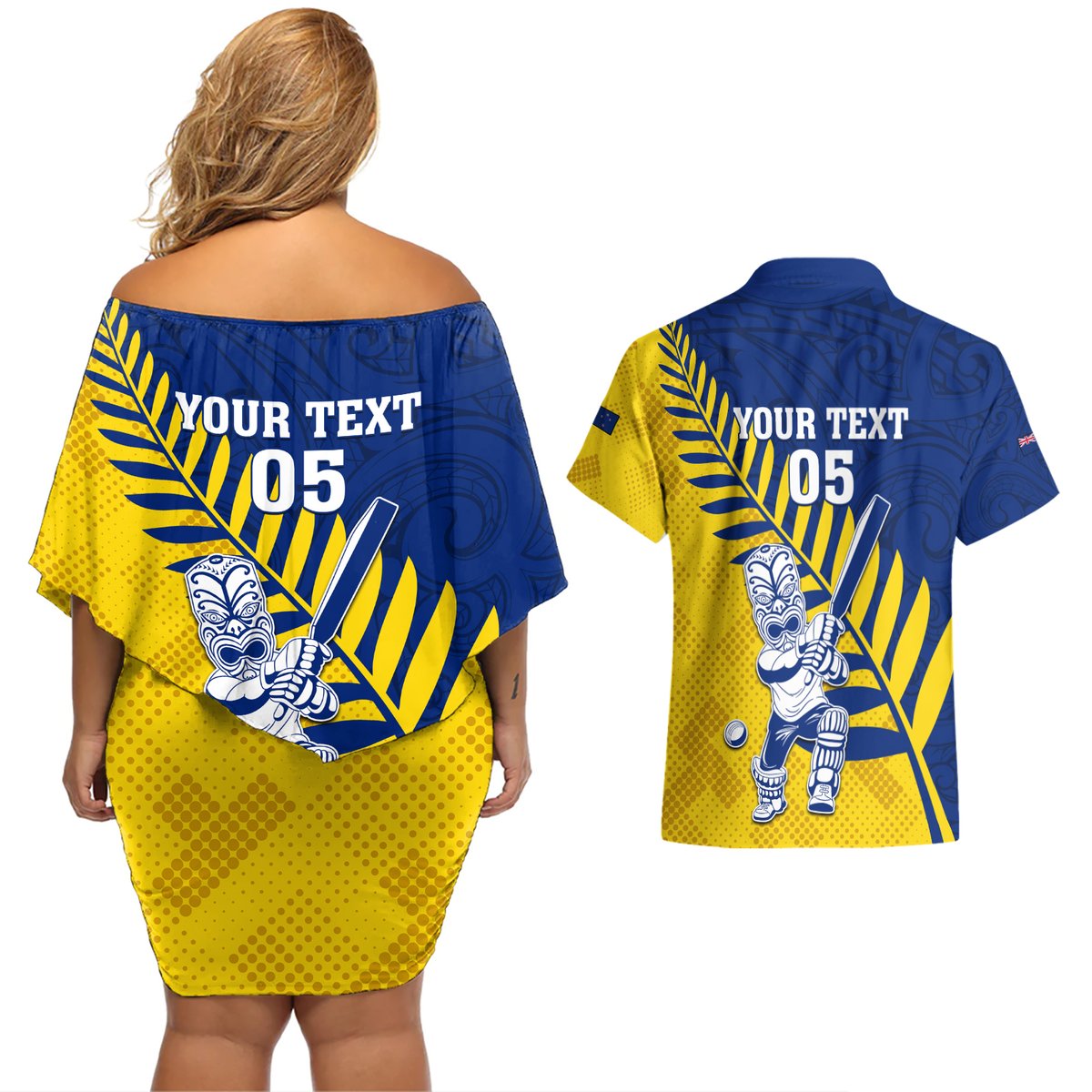 Custom New Zealand Otago Cricket Couples Matching Off Shoulder Short Dress and Hawaiian Shirt With Maori Pattern LT05 - Polynesian Pride