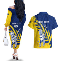 Custom New Zealand Otago Cricket Couples Matching Off The Shoulder Long Sleeve Dress and Hawaiian Shirt With Maori Pattern LT05 - Polynesian Pride