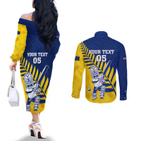 Custom New Zealand Otago Cricket Couples Matching Off The Shoulder Long Sleeve Dress and Long Sleeve Button Shirt With Maori Pattern LT05 - Polynesian Pride
