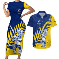 Custom New Zealand Otago Cricket Couples Matching Short Sleeve Bodycon Dress and Hawaiian Shirt With Maori Pattern LT05 Yellow - Polynesian Pride