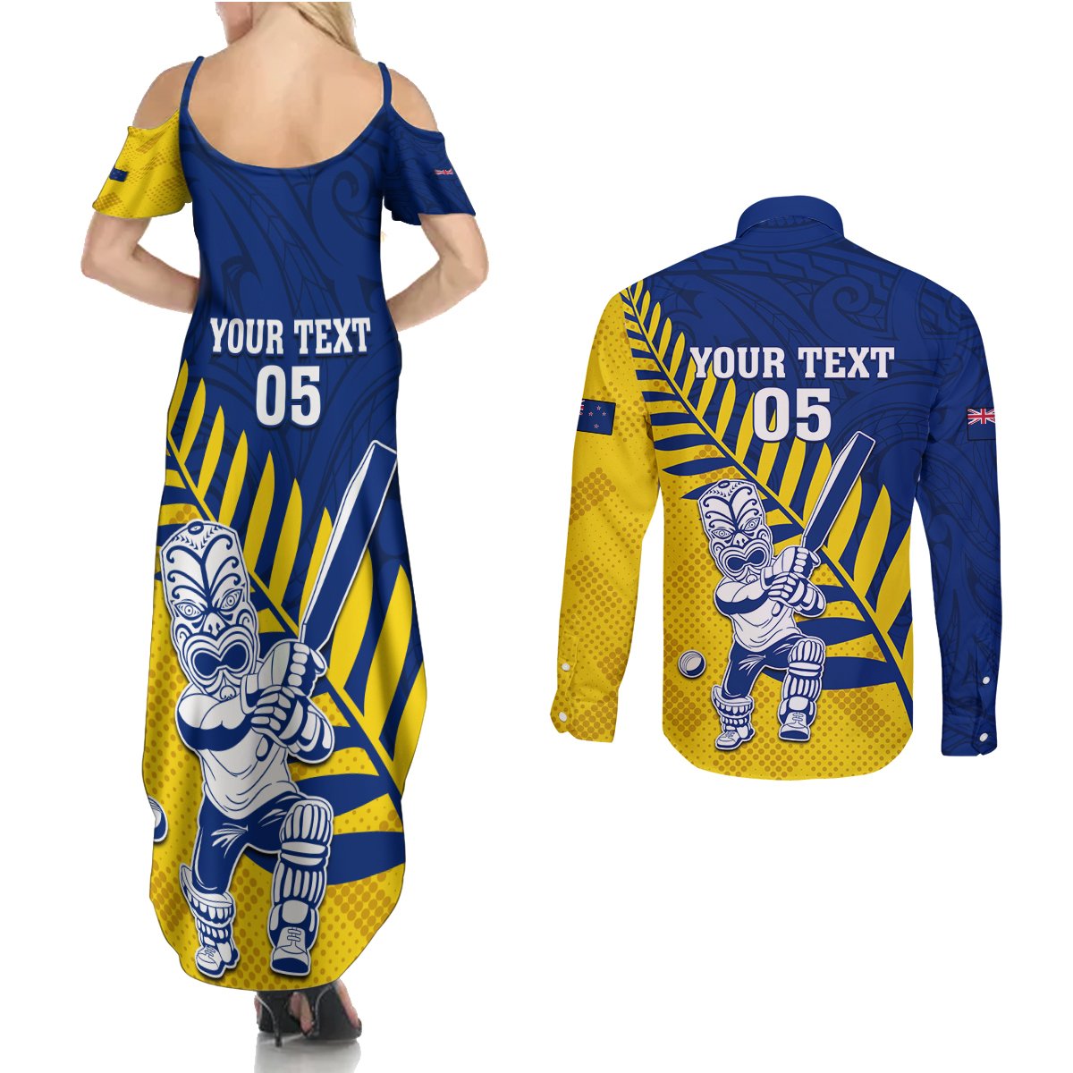 Custom New Zealand Otago Cricket Couples Matching Summer Maxi Dress and Long Sleeve Button Shirt With Maori Pattern