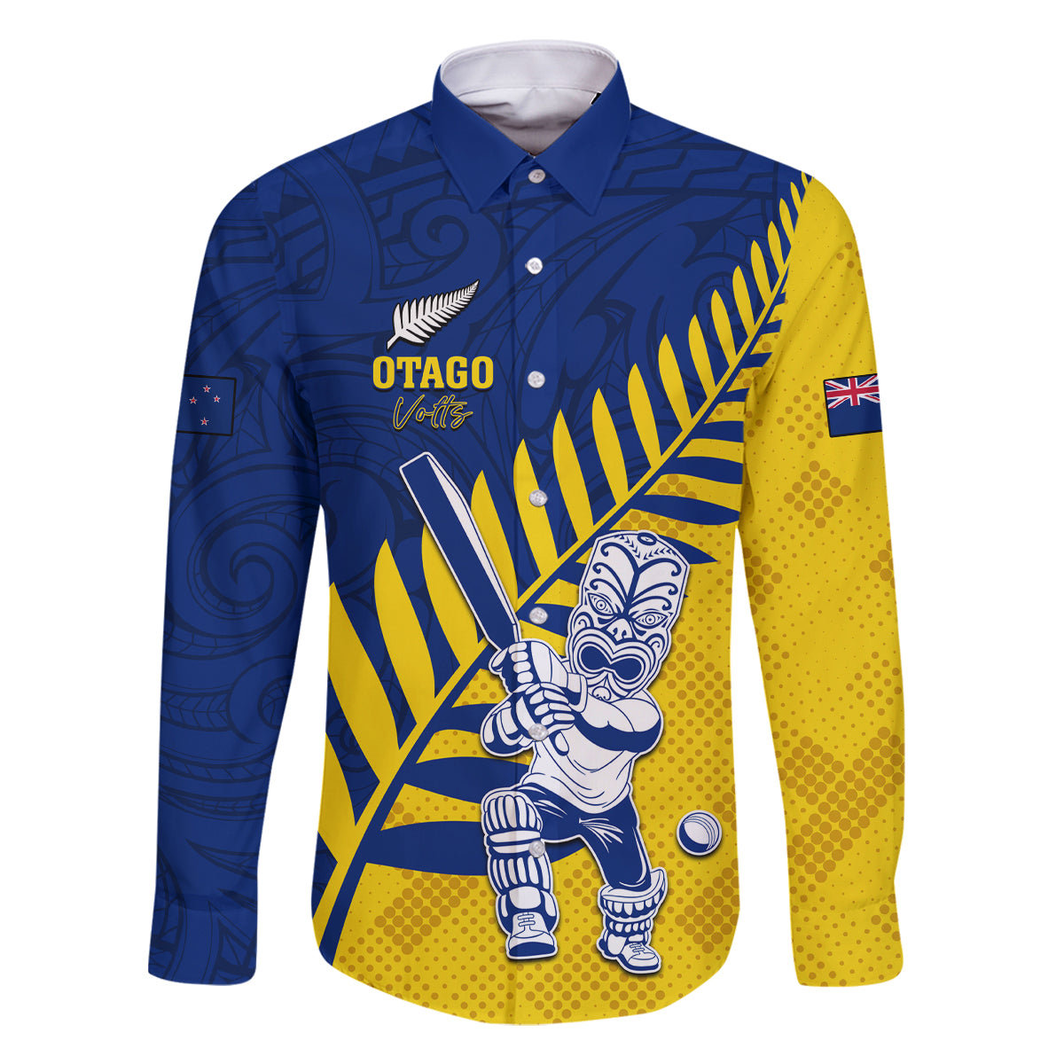 Custom New Zealand Otago Cricket Family Matching Off The Shoulder Long Sleeve Dress and Hawaiian Shirt With Maori Pattern LT05 Dad's Shirt - Long Sleeve Yellow - Polynesian Pride