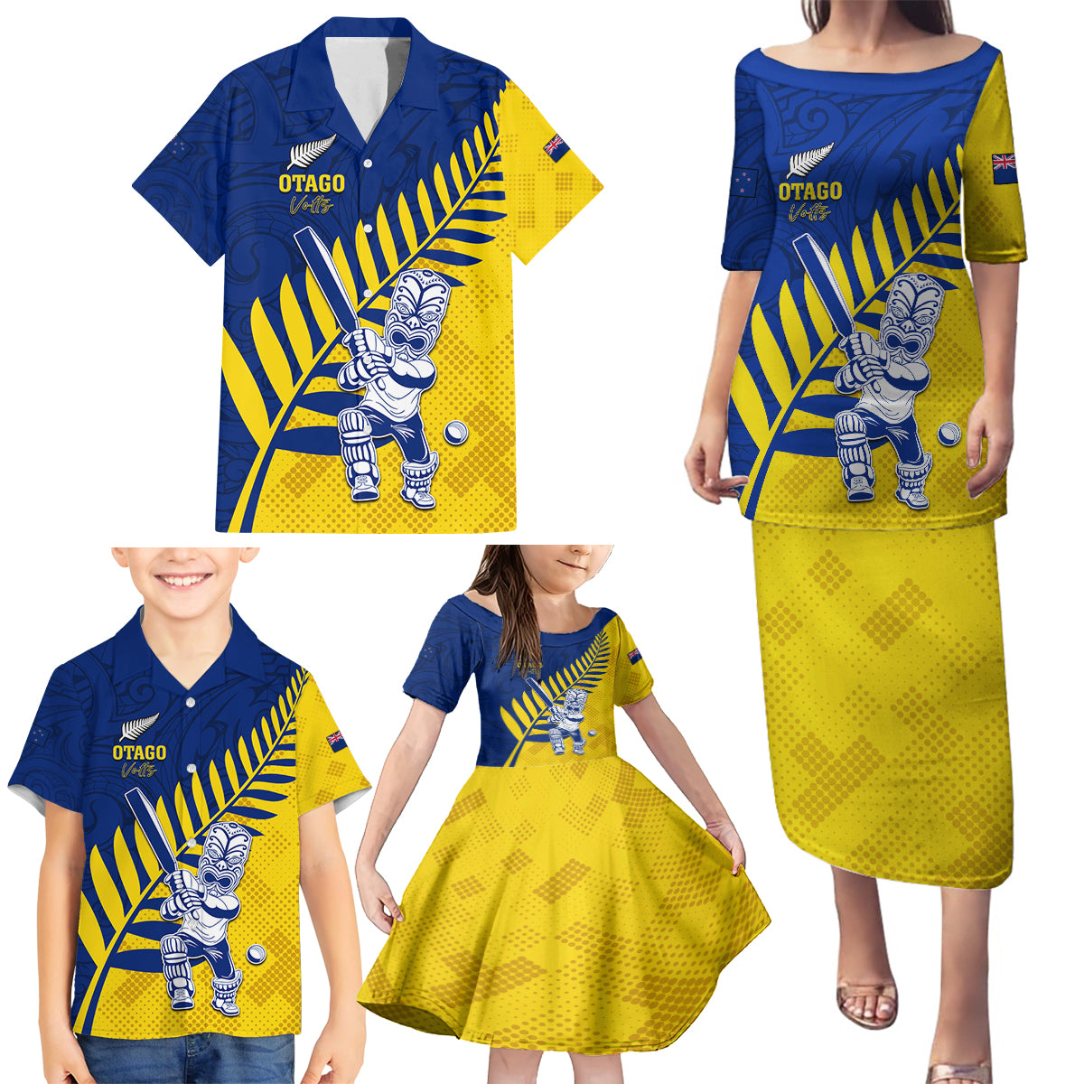 Custom New Zealand Otago Cricket Family Matching Puletasi and Hawaiian Shirt With Maori Pattern LT05 - Polynesian Pride