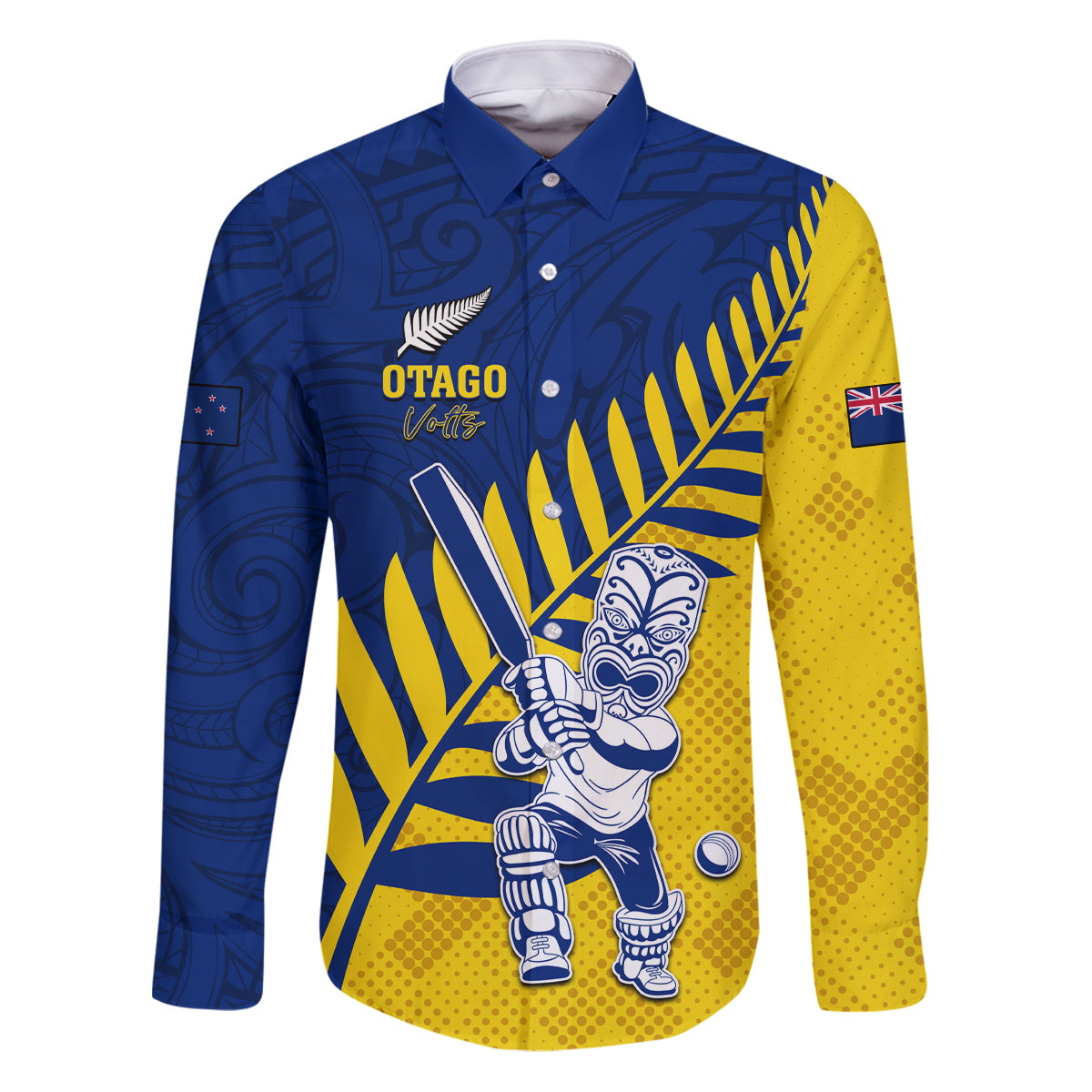 Custom New Zealand Otago Cricket Family Matching Puletasi and Hawaiian Shirt With Maori Pattern LT05 Dad's Shirt - Long Sleeve Yellow - Polynesian Pride