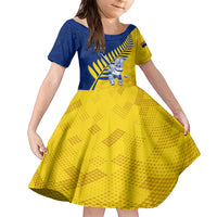 Custom New Zealand Otago Cricket Family Matching Short Sleeve Bodycon Dress and Hawaiian Shirt With Maori Pattern LT05 Daughter's Dress Yellow - Polynesian Pride