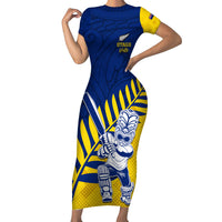 Custom New Zealand Otago Cricket Family Matching Short Sleeve Bodycon Dress and Hawaiian Shirt With Maori Pattern LT05 Mom's Dress Yellow - Polynesian Pride