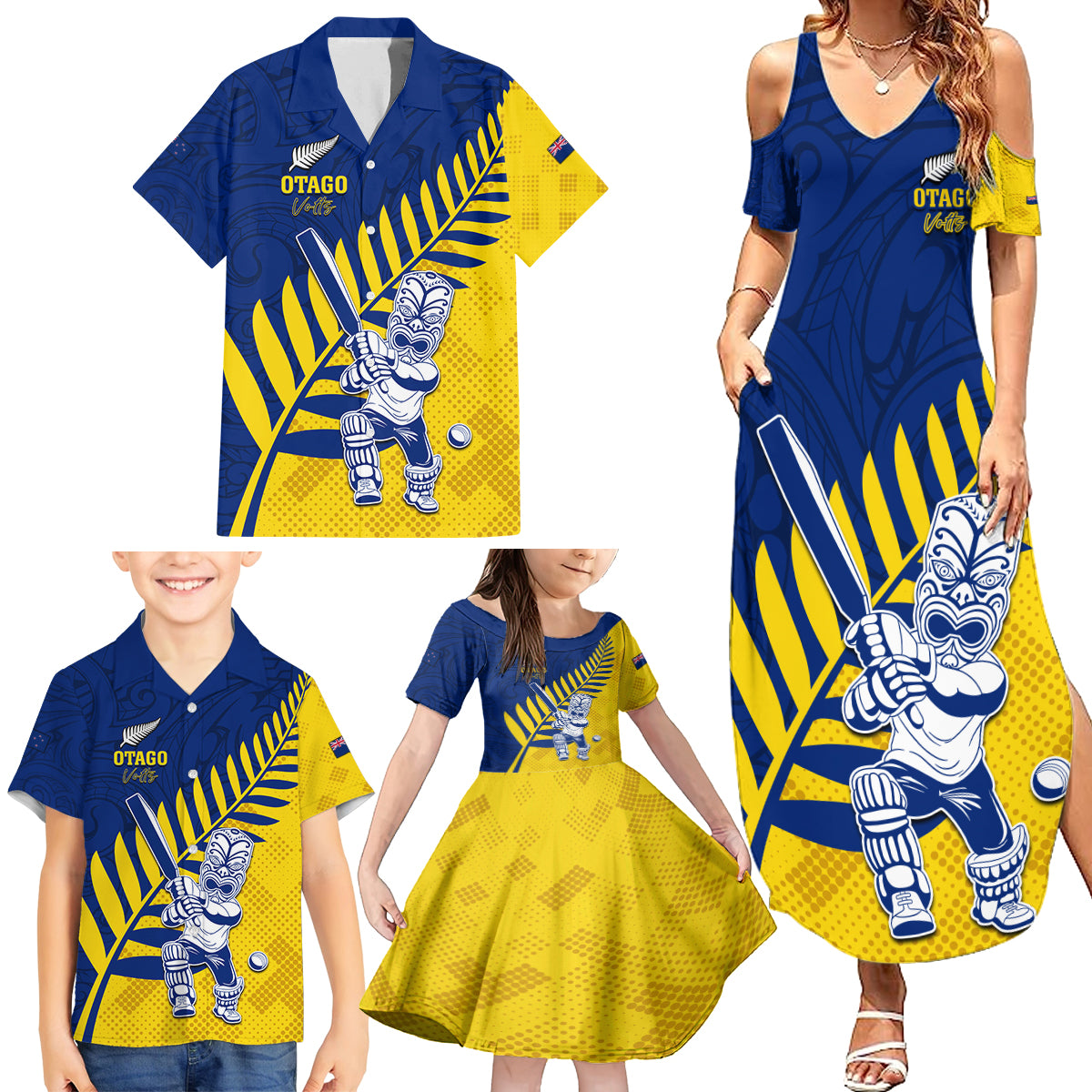 Custom New Zealand Otago Cricket Family Matching Summer Maxi Dress and Hawaiian Shirt With Maori Pattern LT05 - Polynesian Pride