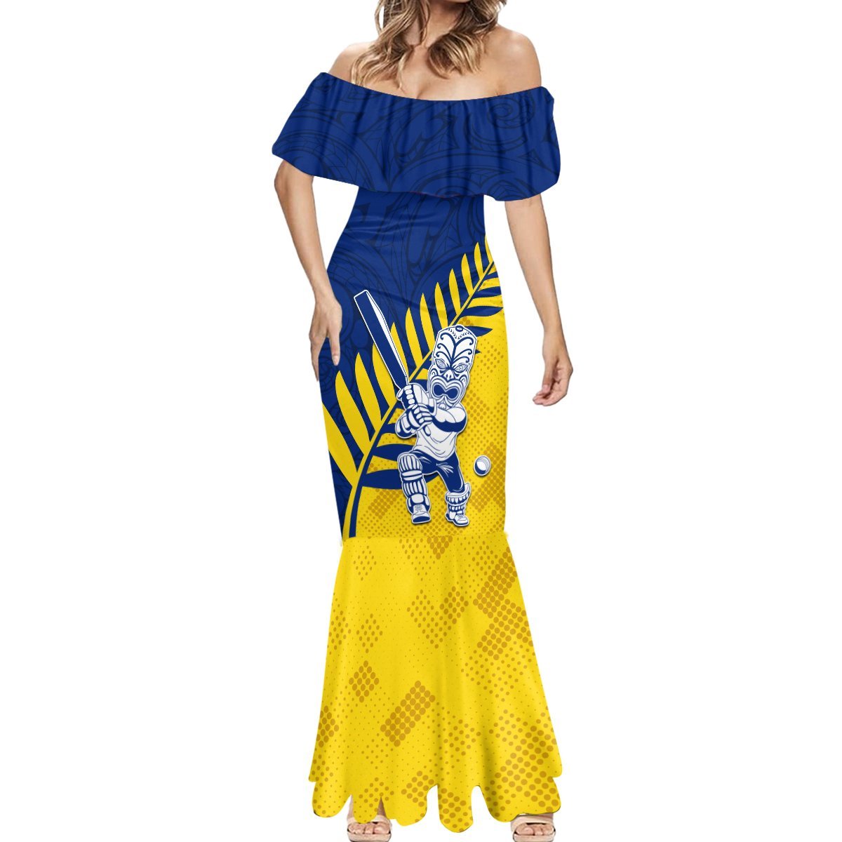 Custom New Zealand Otago Cricket Mermaid Dress With Maori Pattern LT05 - Polynesian Pride